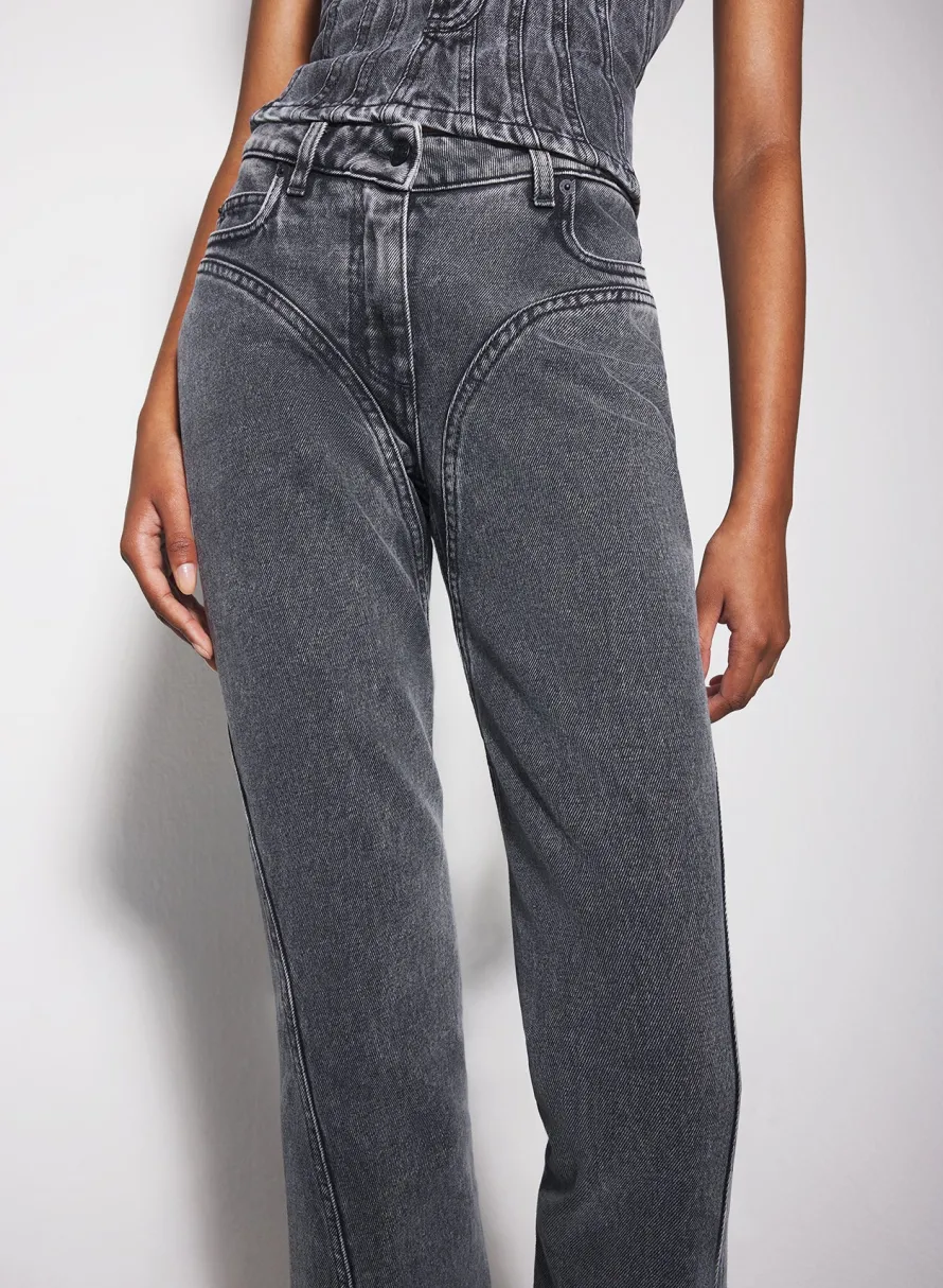 Denim|Trousers|MUGLER washed black flared jeans