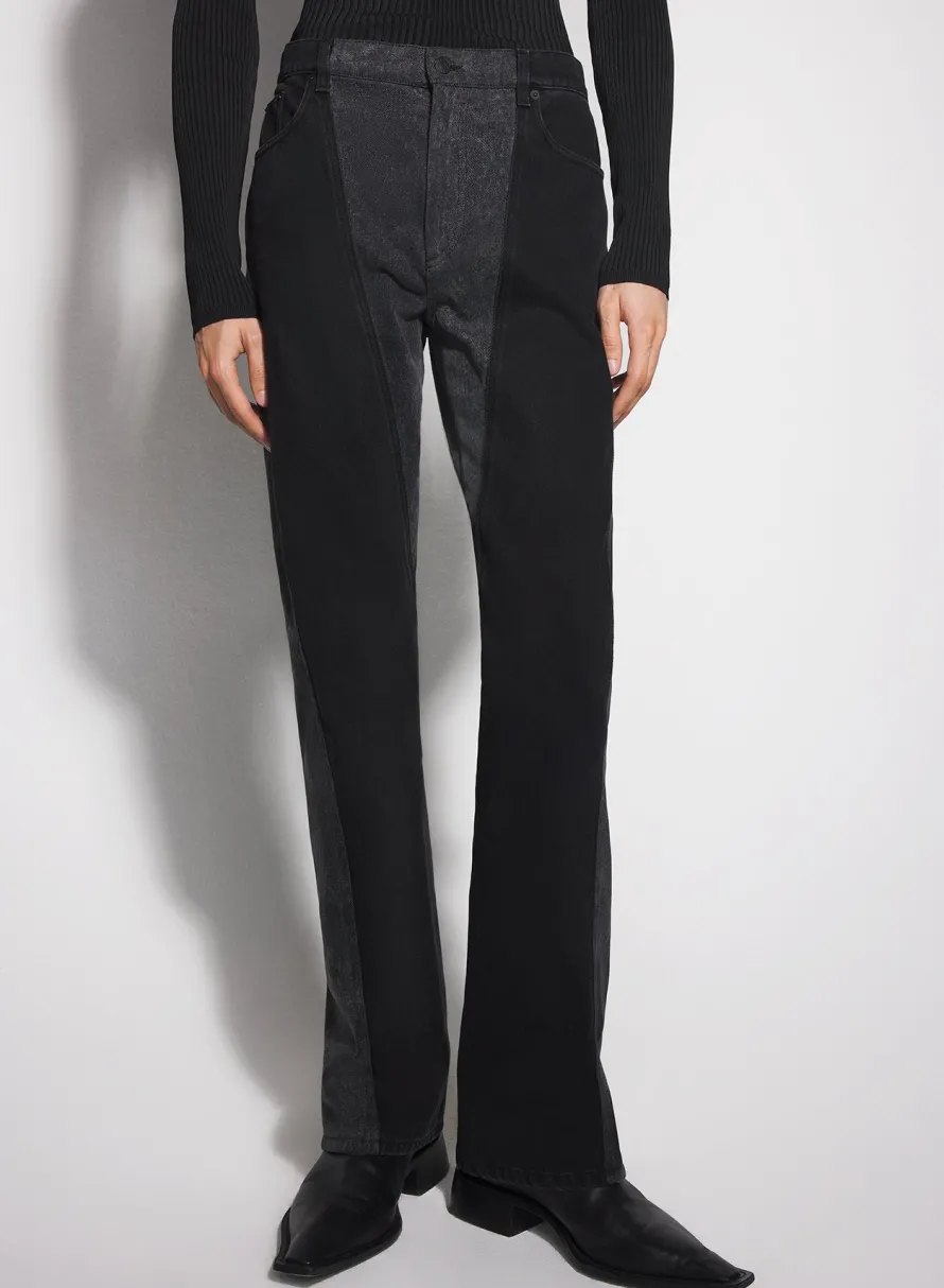 Denim|Denim|MUGLER washed black bi-material straight leg jeans