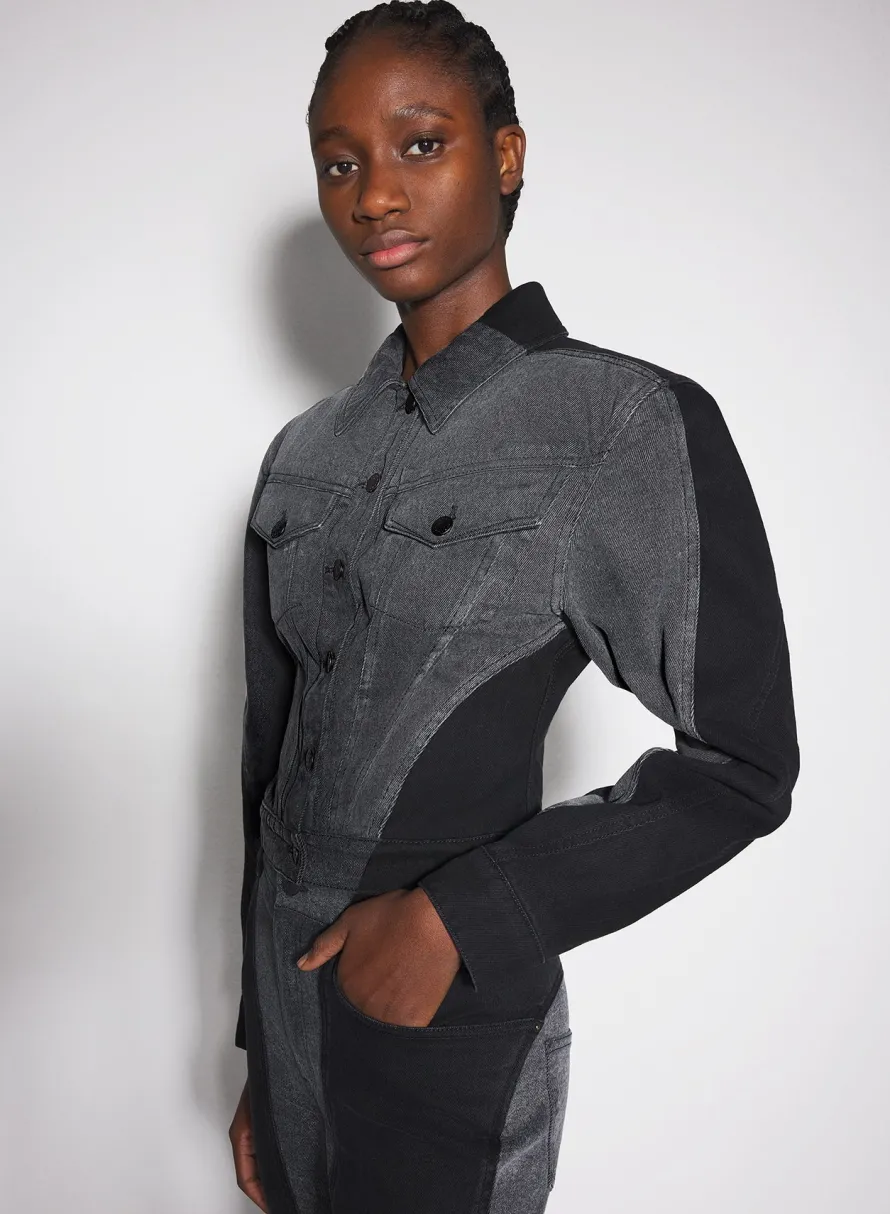 Denim|Jackets & Coats|MUGLER bi-tone black denim jacket