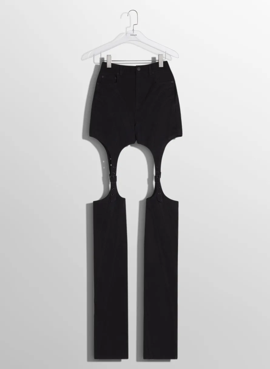 Denim|Trousers|MUGLER black buckled chaps skinny jeans