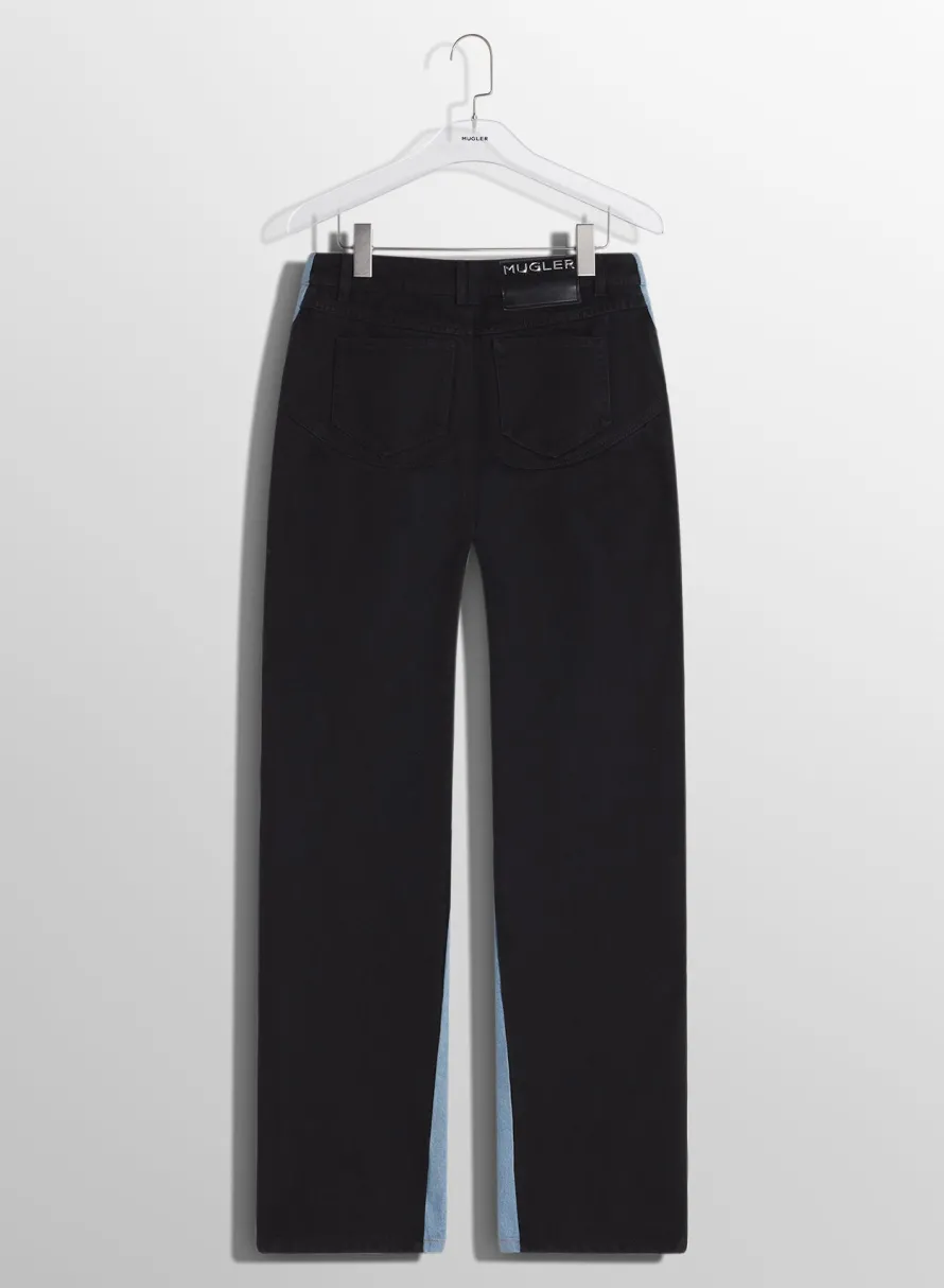 Denim|Trousers|MUGLER blue bi-color straight leg jeans