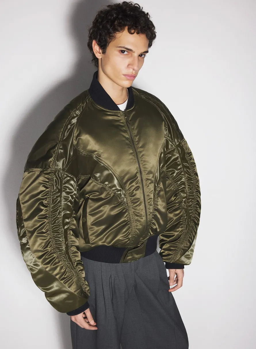 Jackets & Coats|Jackets & Coats|MUGLER military green satiny bomber jacket
