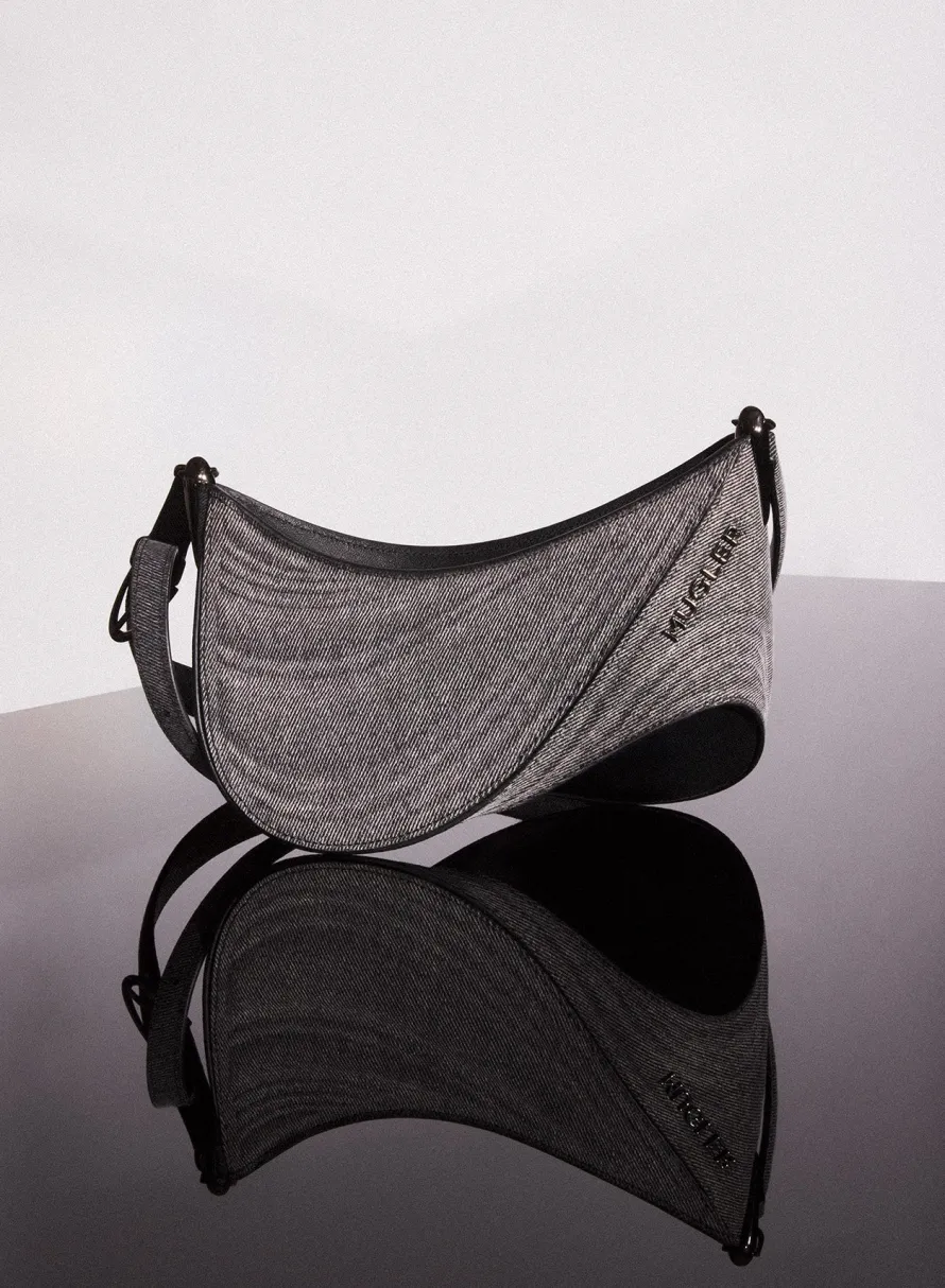 Bags|MUGLER washed black small denim spiral curve 01