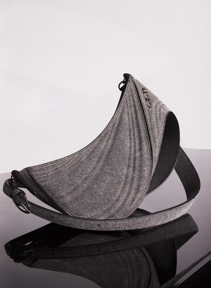 Bags|MUGLER washed black small denim spiral curve 01