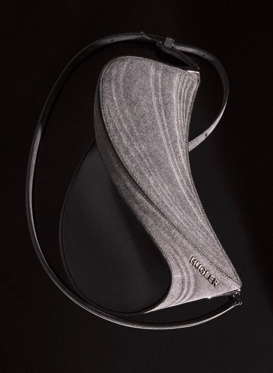 Bags|MUGLER washed black small denim spiral curve 01