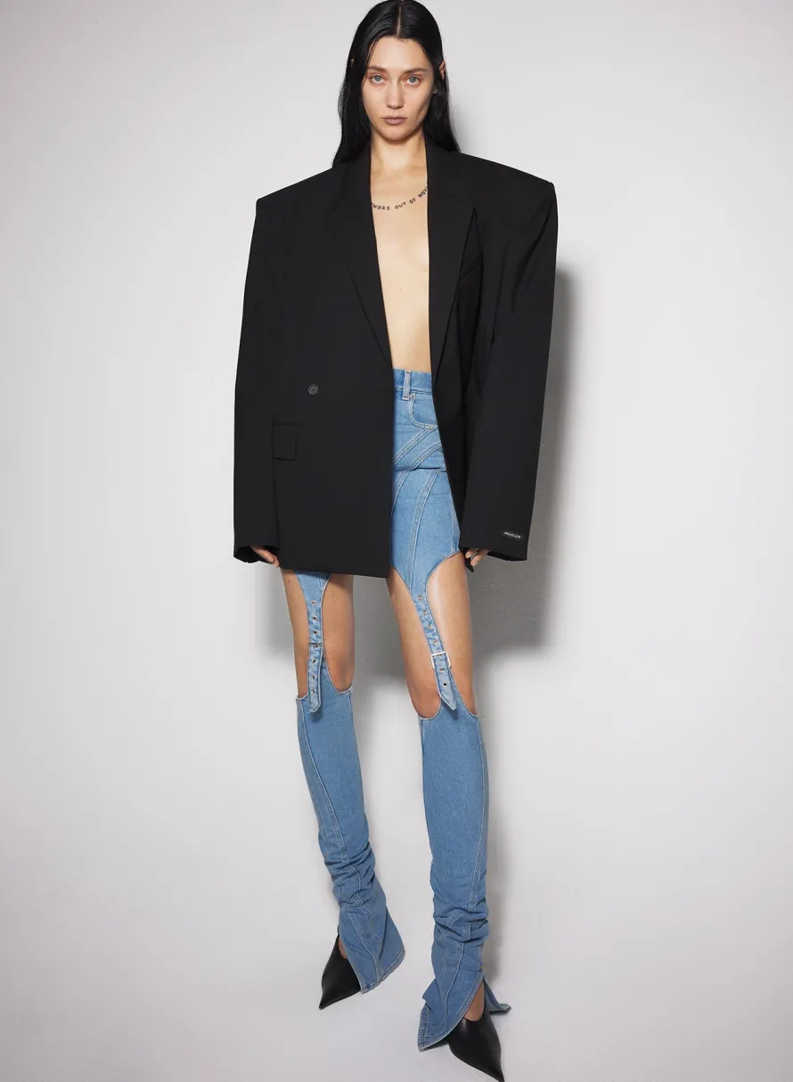 Denim|Trousers|MUGLER blue buckled chaps skinny jeans