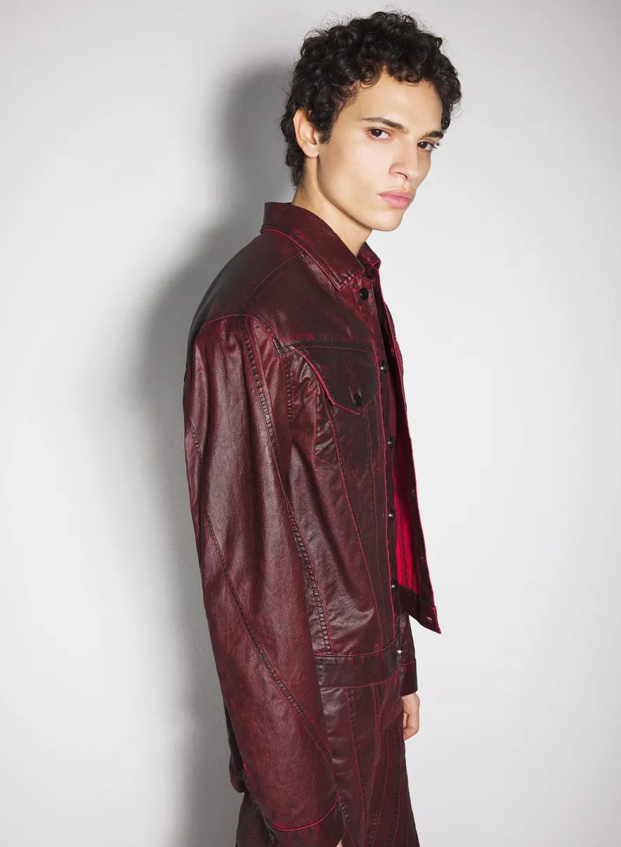 Denim|Denim|MUGLER burgundy waxed denim jacket