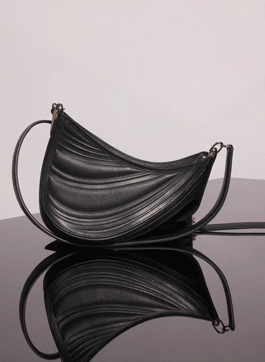 Bags|MUGLER black small embossed spiral curve 01