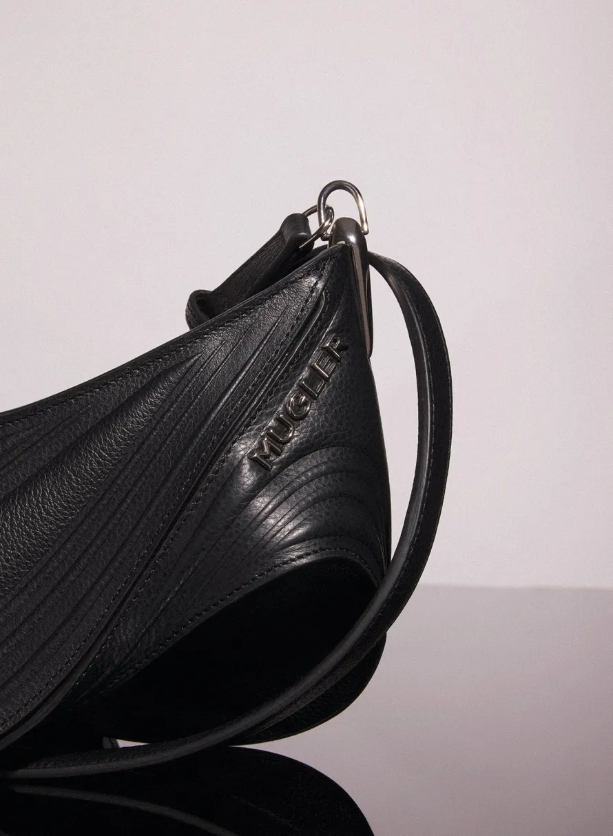 Bags|MUGLER black small embossed spiral curve 01