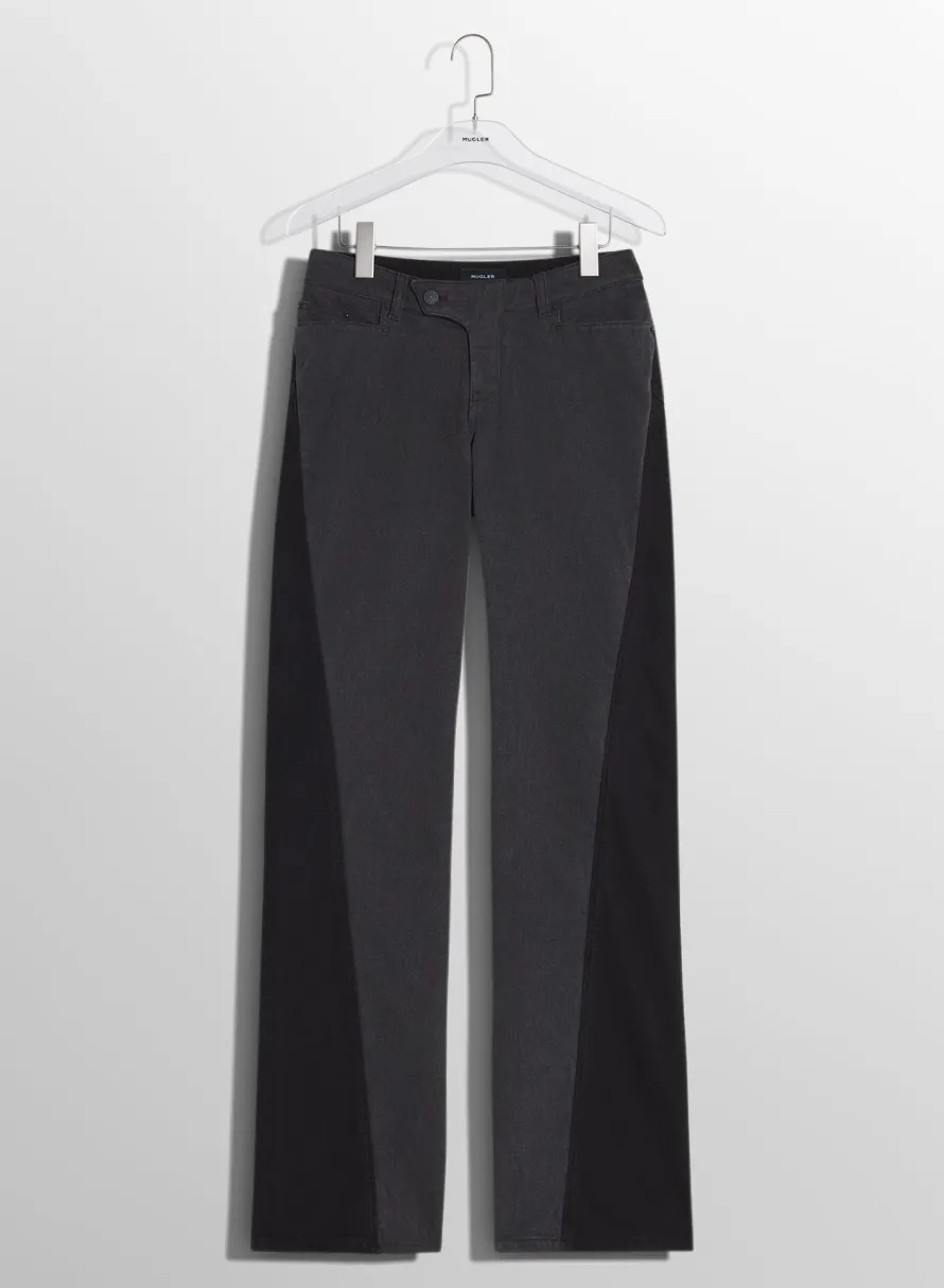 Denim|Trousers|MUGLER bi-tone black straight leg jeans