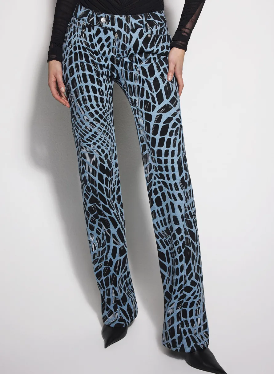 Denim|Trousers|MUGLER black velvet print straight leg jeans