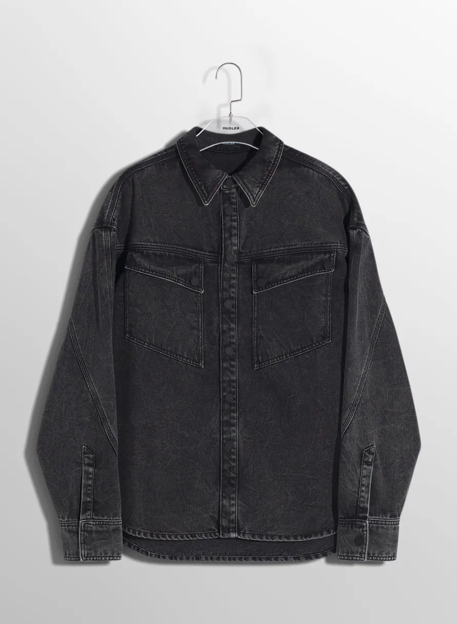 Denim|Denim|MUGLER washed black denim shirt