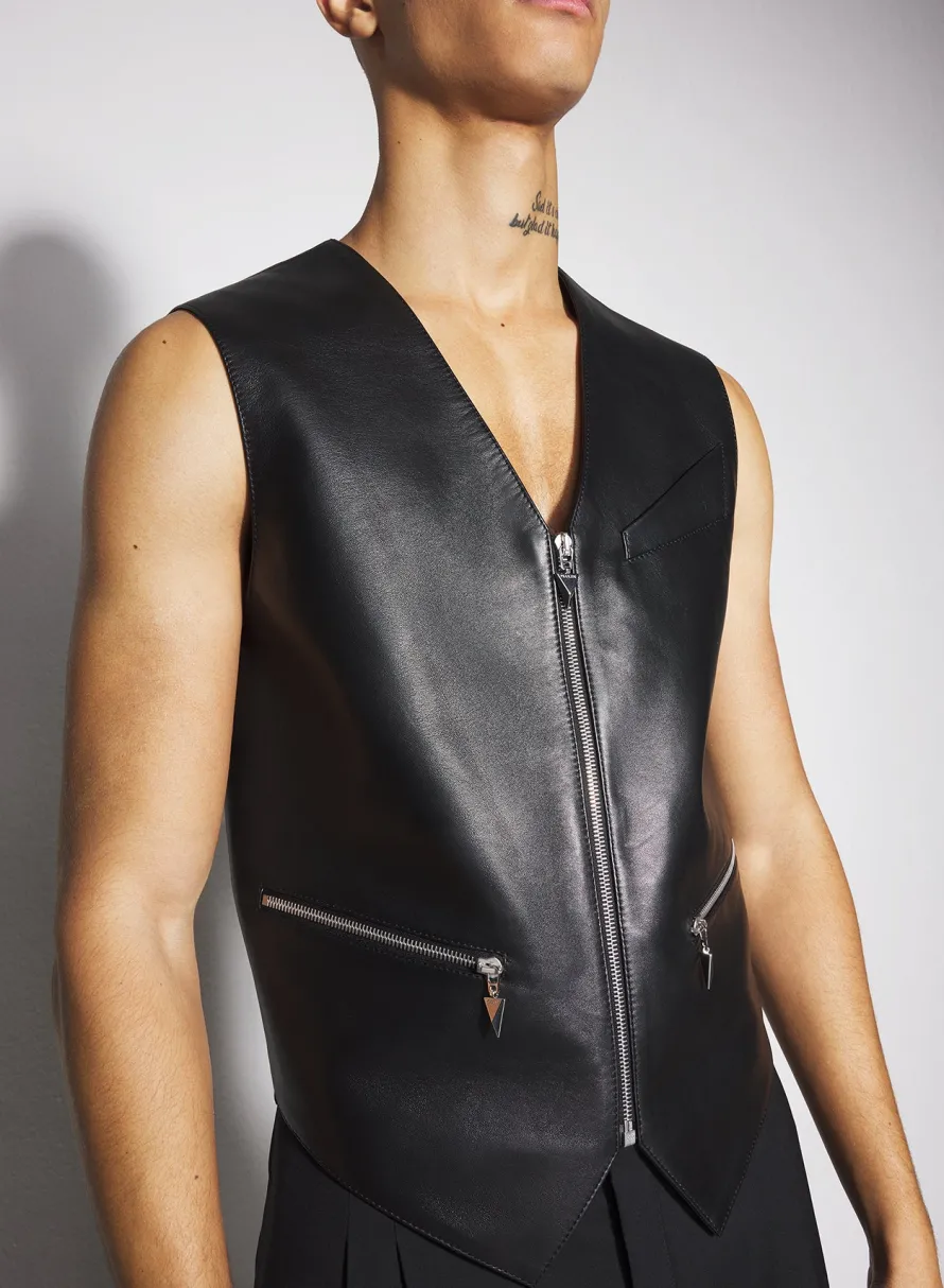 Jackets & Coats|Jackets & Coats|MUGLER black leather zipper vest