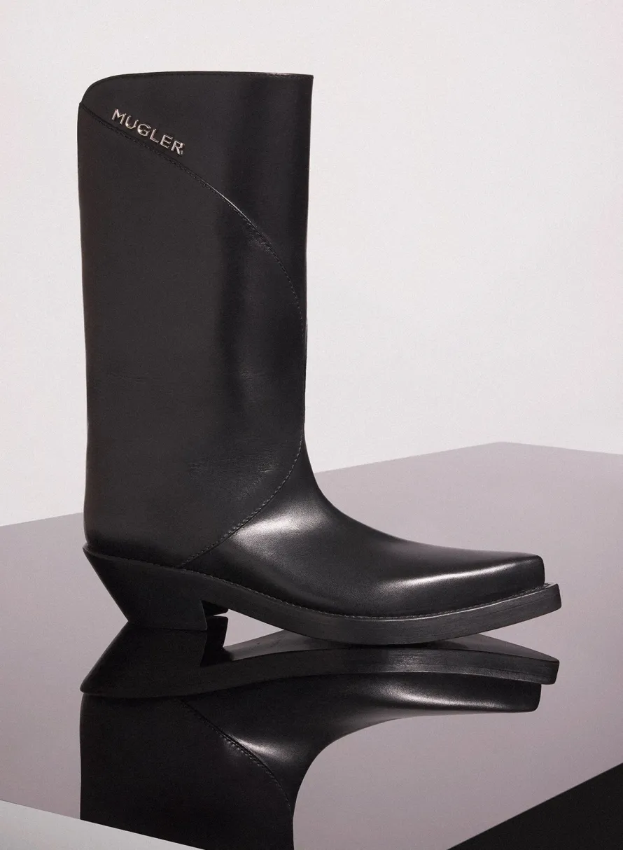 Shoes|MUGLER black leather santiag boots