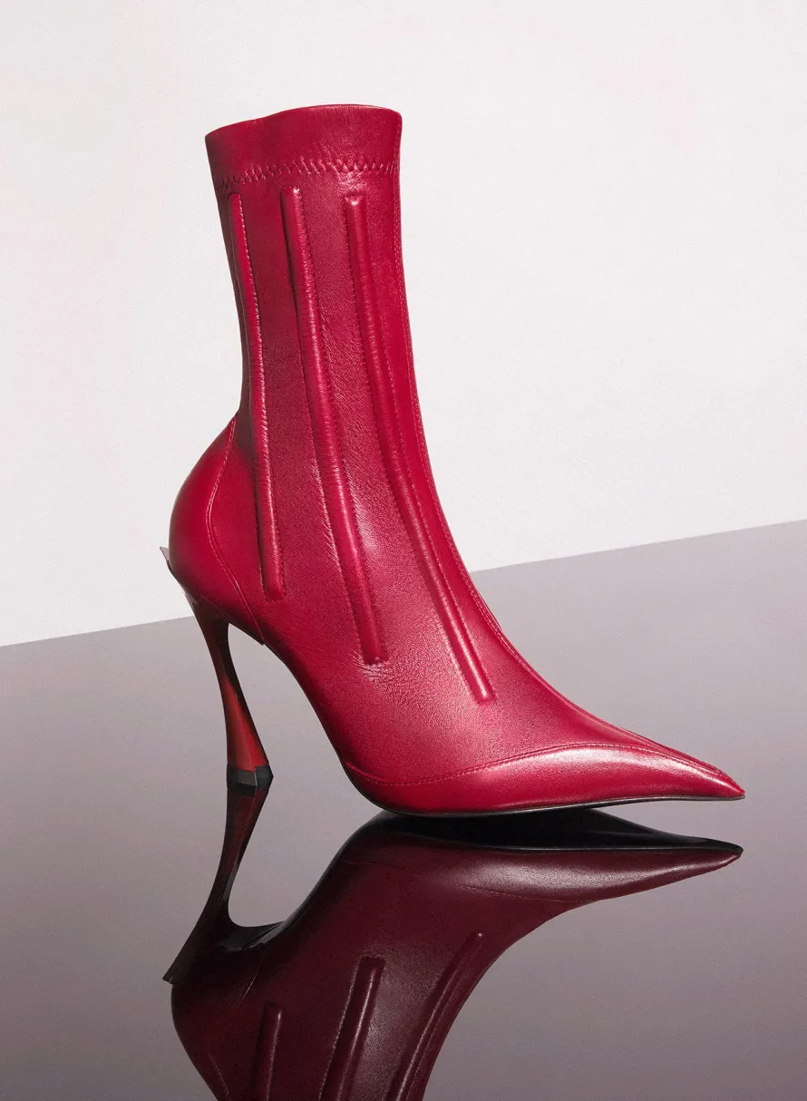 Shoes|MUGLER red boned leather fang 95 ankle boots