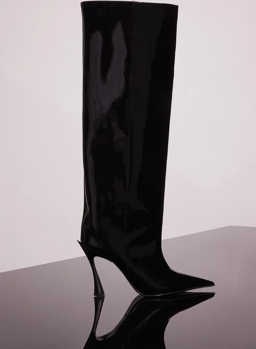 Shoes|MUGLER black shiny leather fang 95 boots