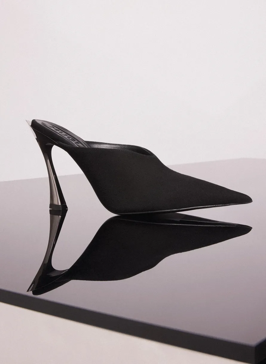 Shoes|MUGLER black suede Fang 95 mules
