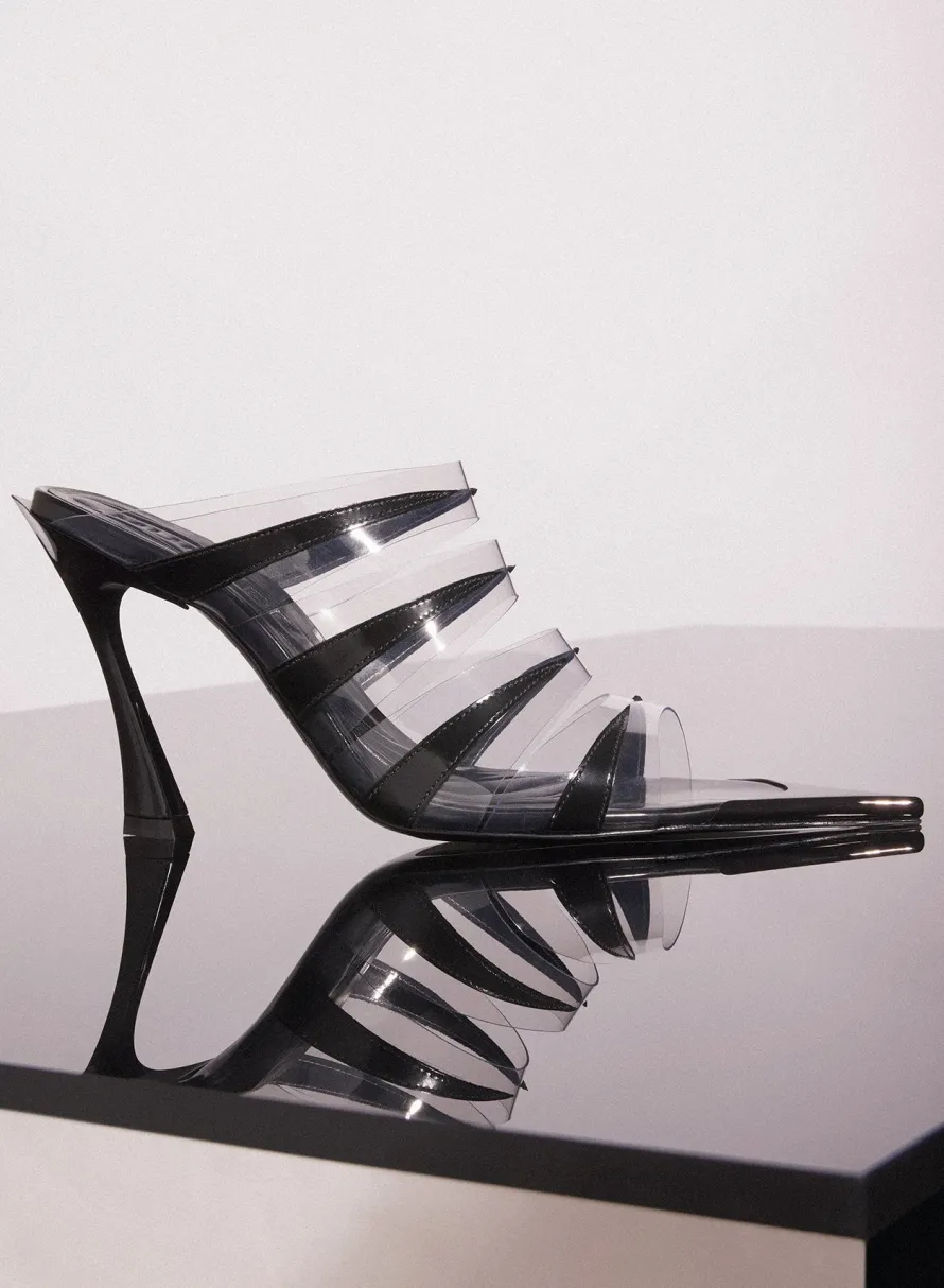 Shoes|MUGLER black leather fang 95 spike sandals