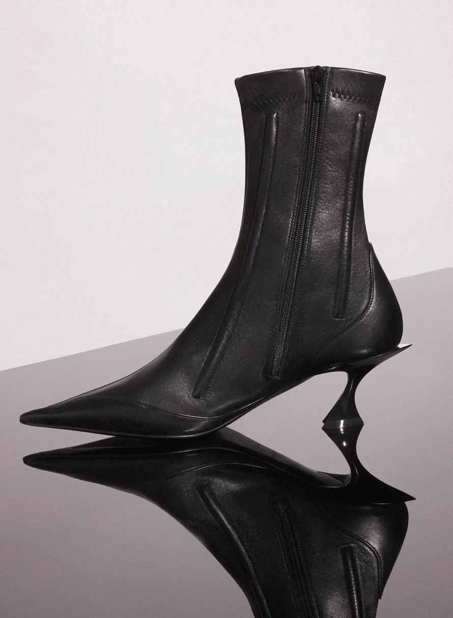 Shoes|MUGLER black boned leather fang 55 ankle boots
