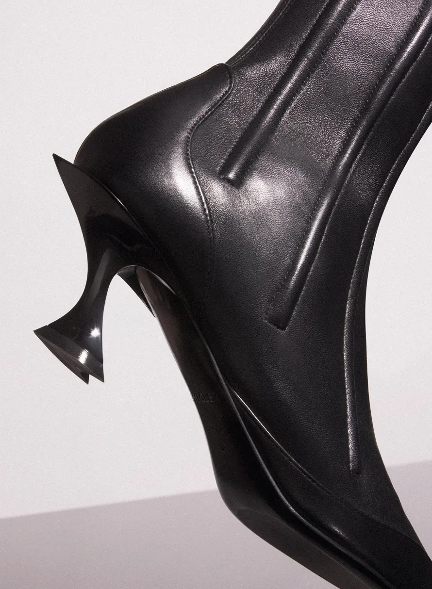 Shoes|MUGLER black boned leather fang 55 ankle boots