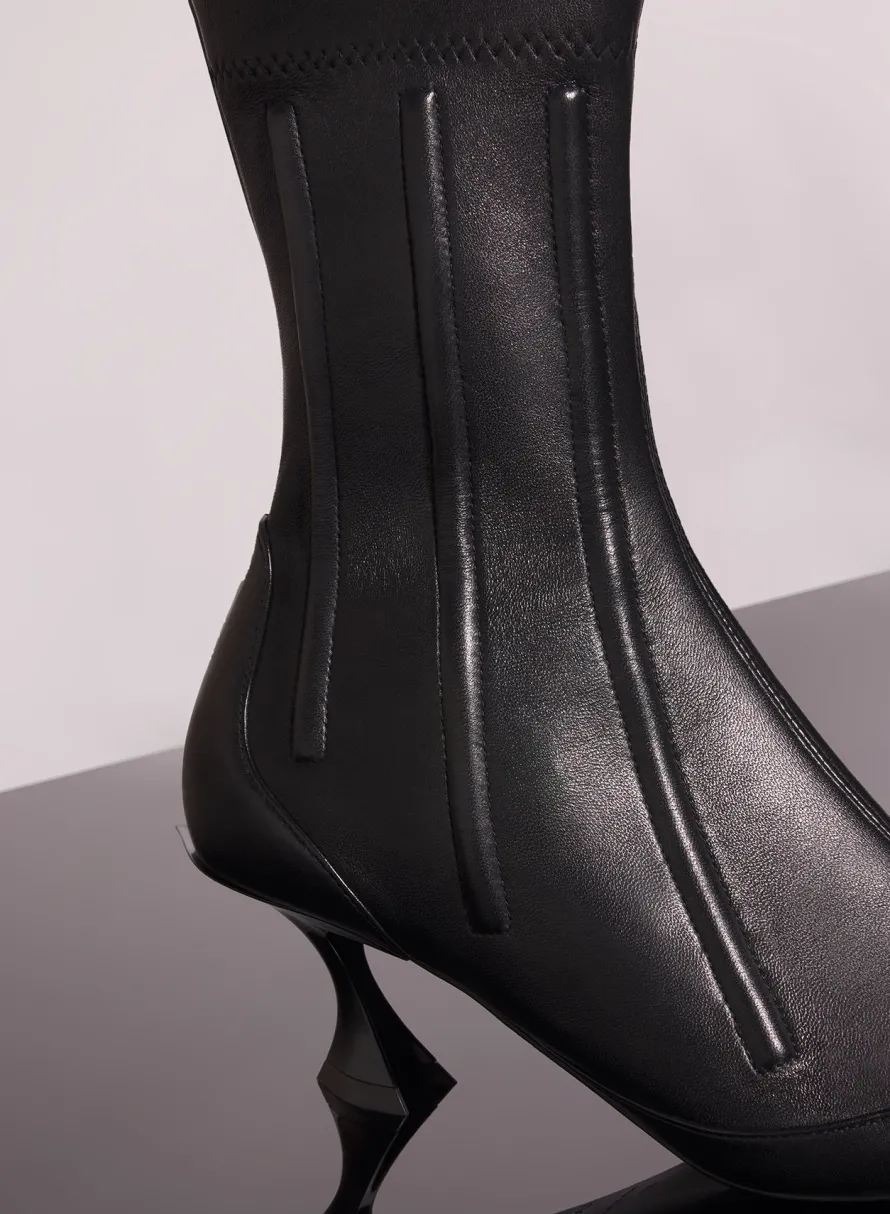 Shoes|MUGLER black boned leather fang 55 ankle boots