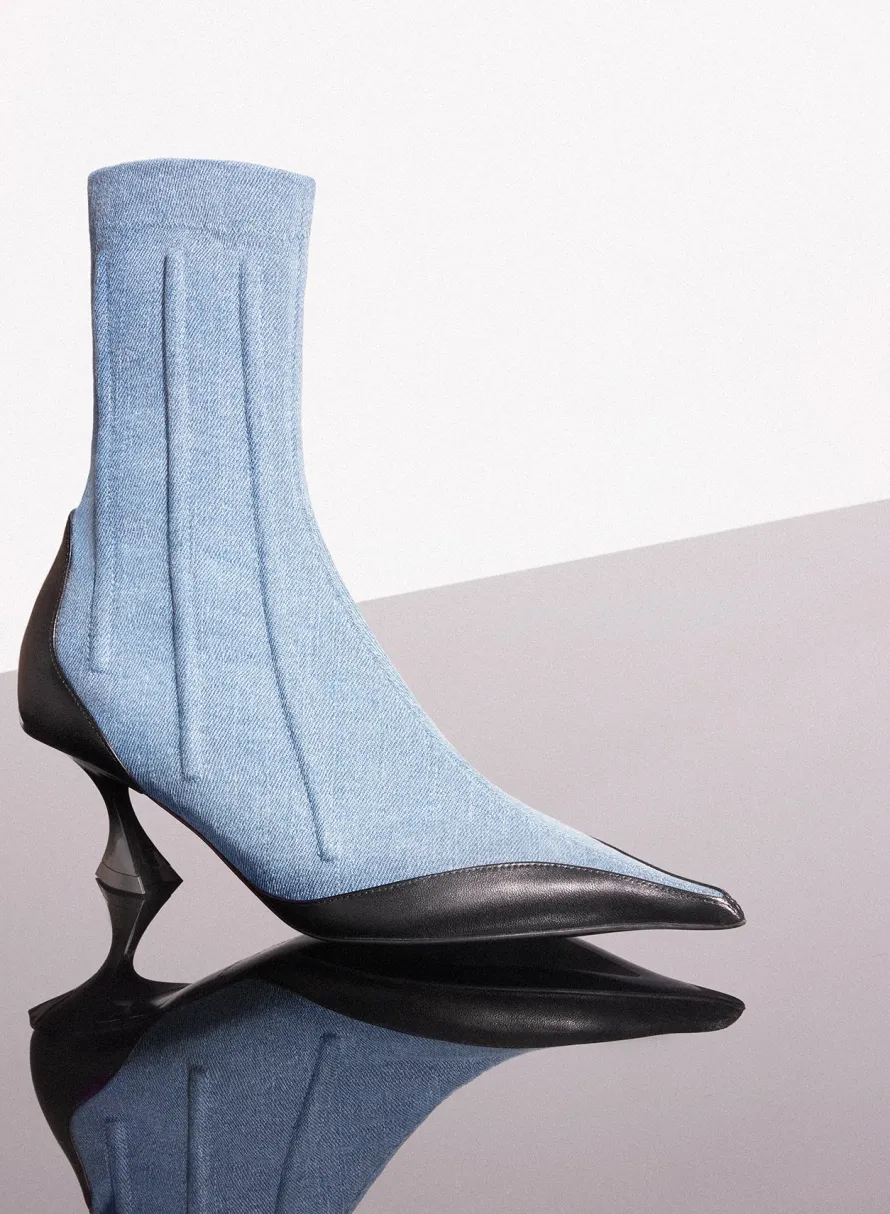 Shoes|MUGLER blue boned denim fang 55 ankle boots