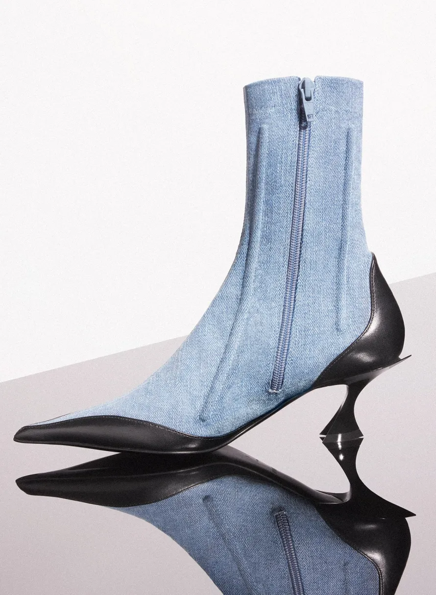 Shoes|MUGLER blue boned denim fang 55 ankle boots
