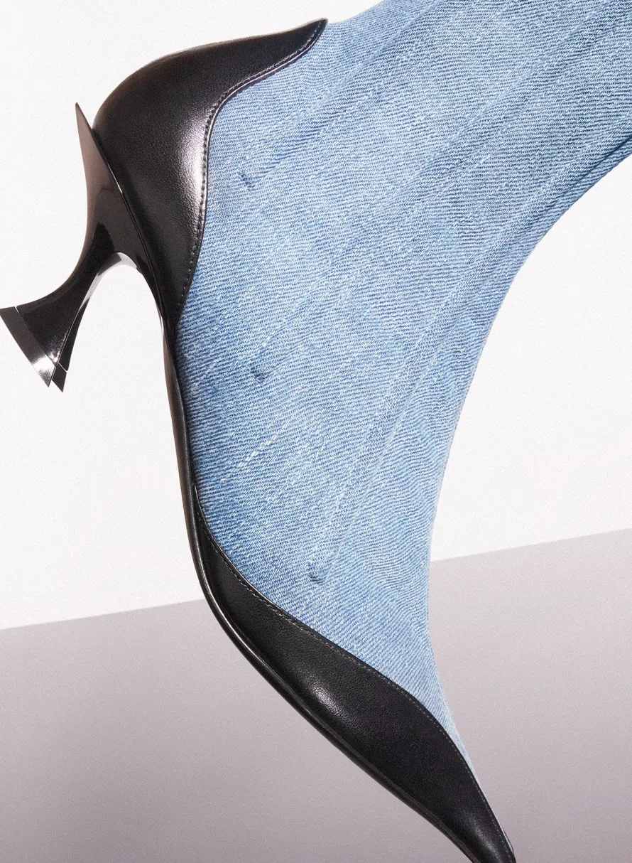 Shoes|MUGLER blue boned denim fang 55 ankle boots