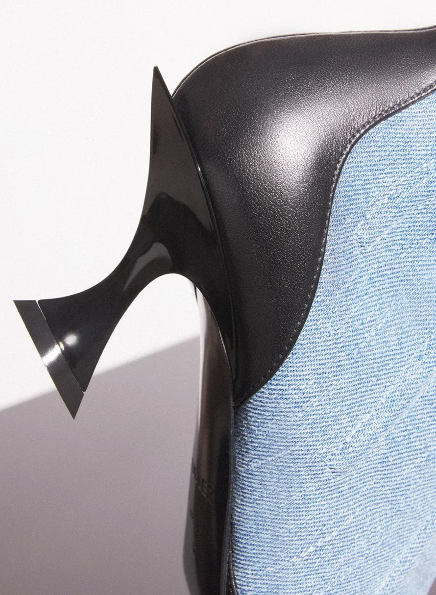 Shoes|MUGLER blue boned denim fang 55 ankle boots