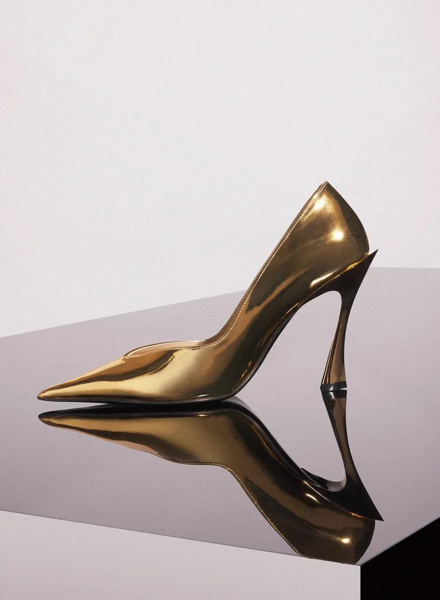 Shoes|MUGLER gold metalic classic fang 95 pump