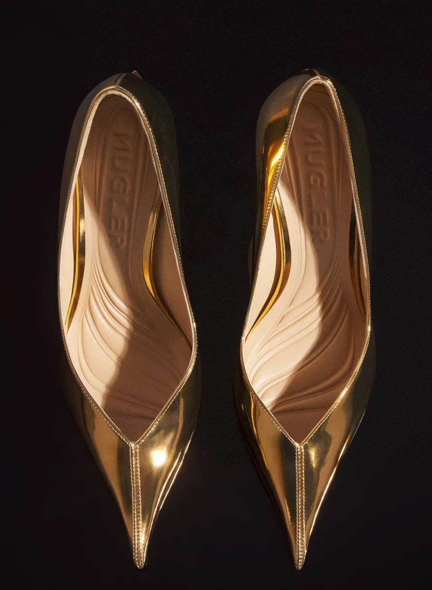 Shoes|MUGLER gold metalic classic fang 95 pump