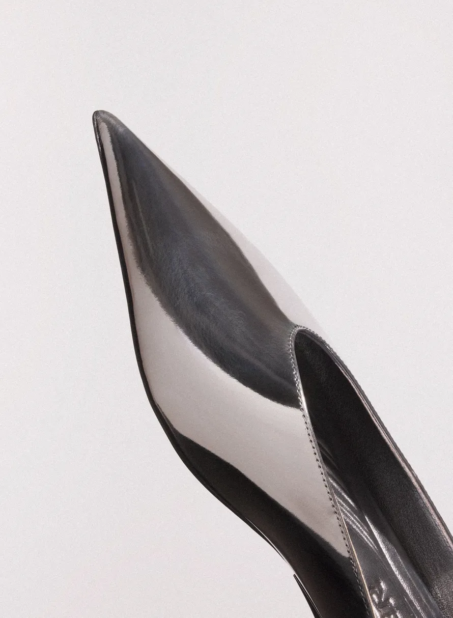 Shoes|MUGLER gunmetal leather fang flat mules