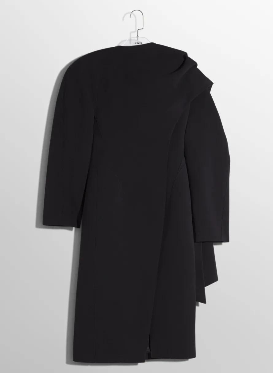 Jackets & Coats|MUGLER black wool scarf coat
