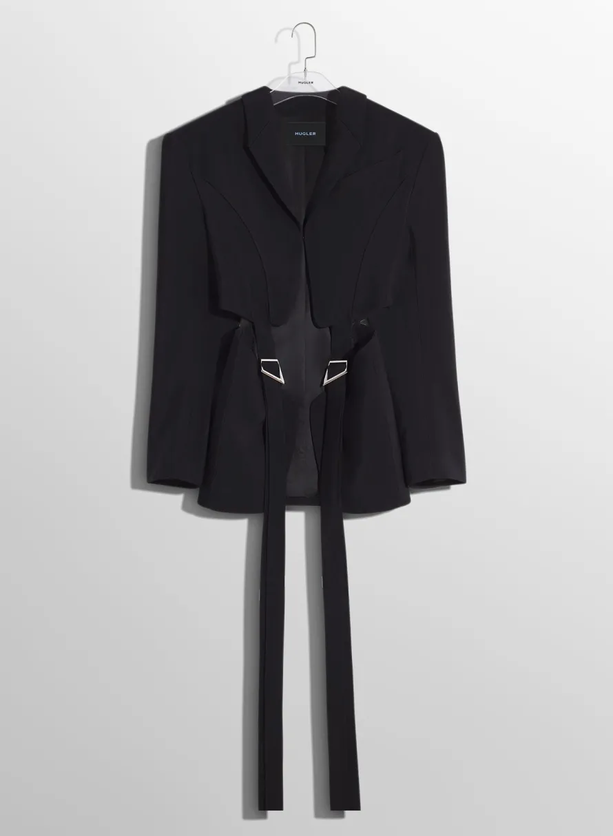 Jackets & Coats|MUGLER black buckled tailored wool jacket