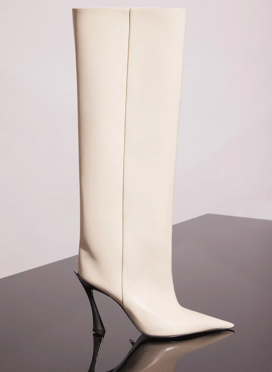 Shoes|MUGLER ivory shiny leather fang 95 boots