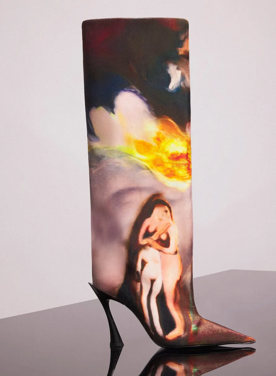 Shoes|Mugler X Ambera Wellmann|MUGLER x Ambera Wellmann printed velvet fang 95 knee high boots