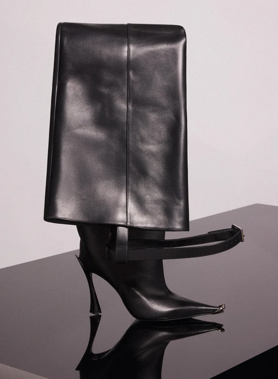 Shoes|MUGLER black leather piercing fang 95 garter boots