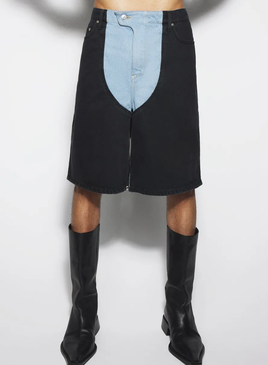 Denim|Denim|MUGLER bi-color laced denim shorts