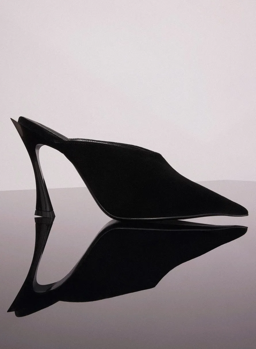 Shoes|MUGLER black suede fang 95 mules