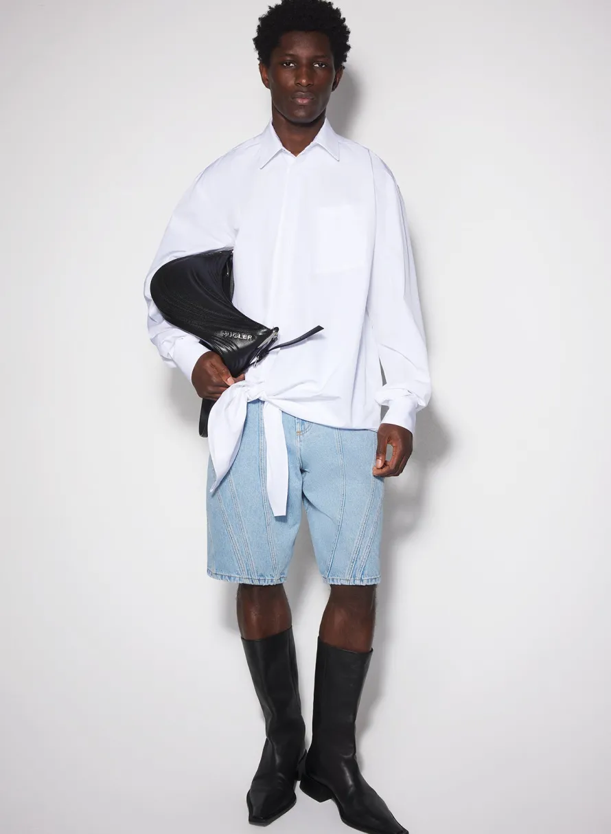 Tops|Tops|MUGLER white knotted poplin shirt