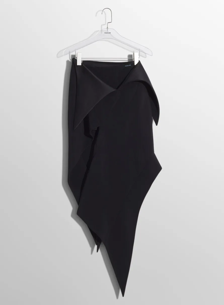 Skirts & Shorts|MUGLER black satin cummerbund wool skirt