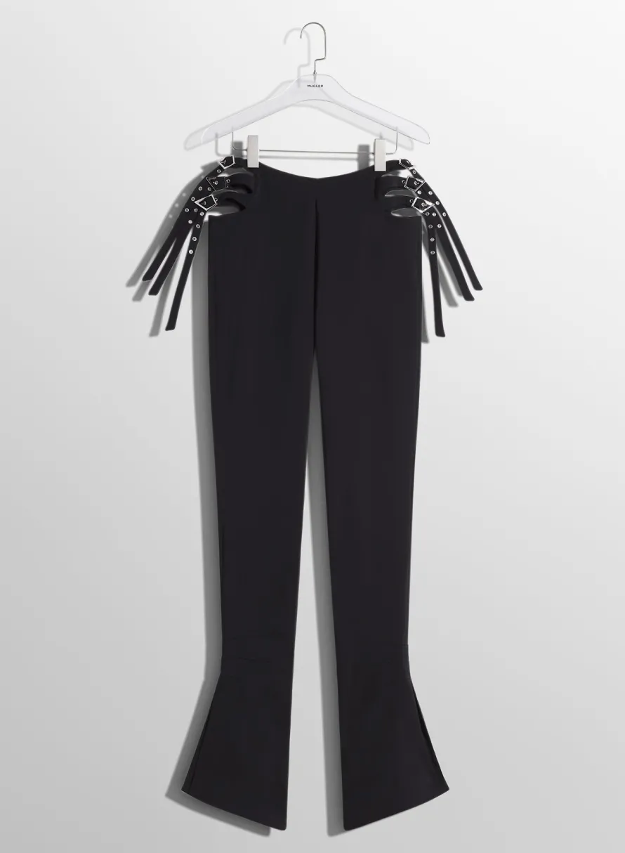 Trousers|MUGLER black buckled flare trousers