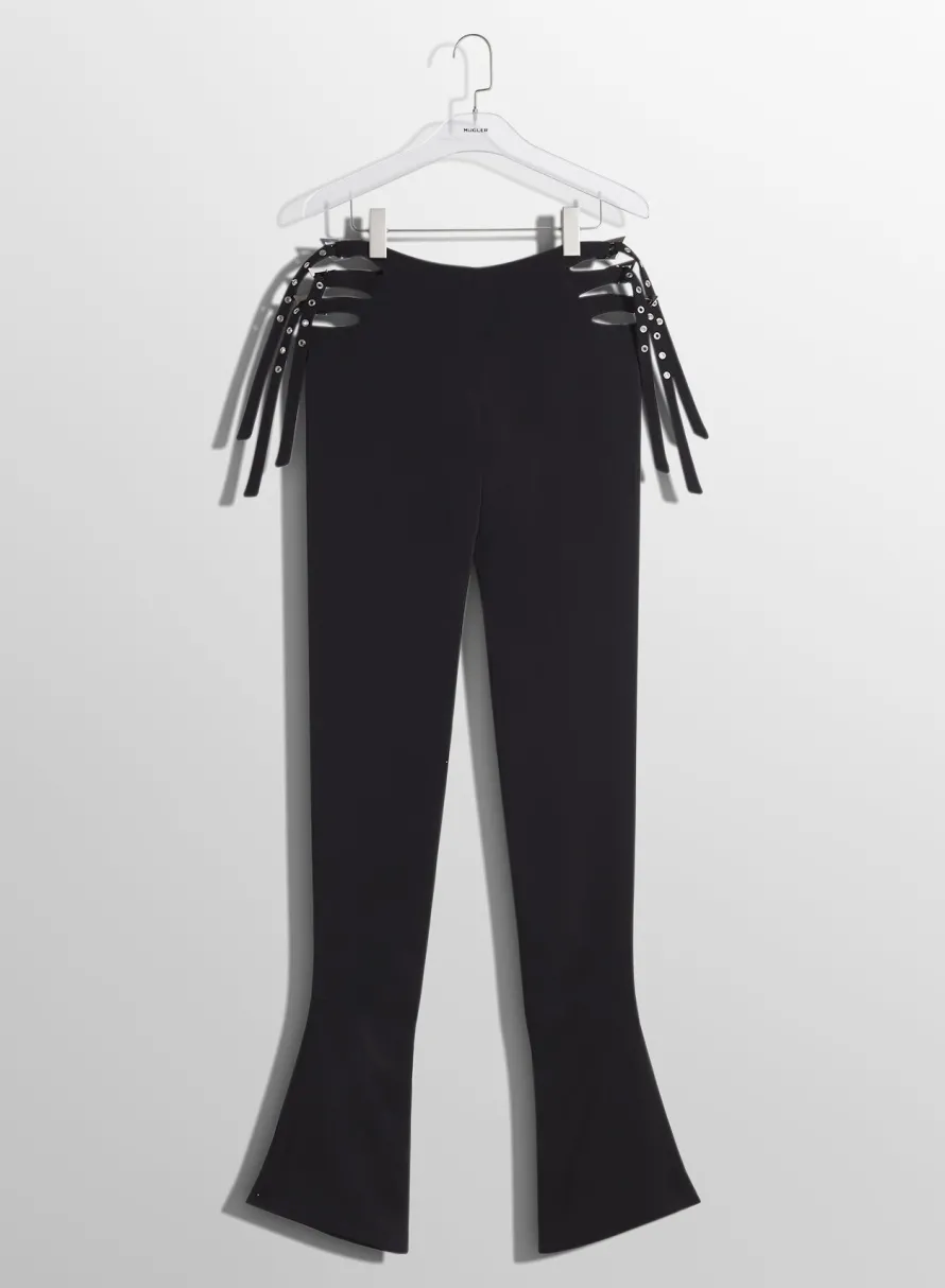 Trousers|MUGLER black buckled flare trousers