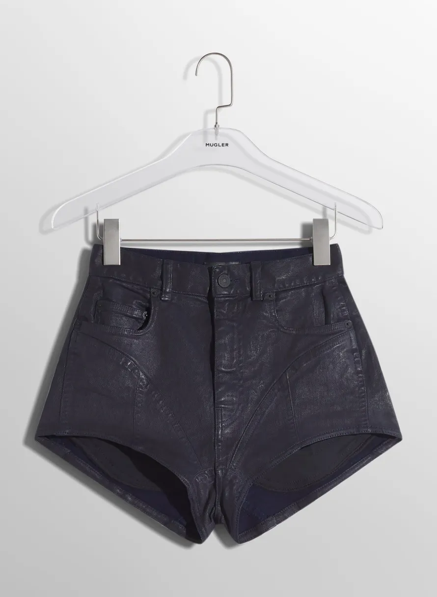 Denim|MUGLER midnight blue bi-material denim shorts
