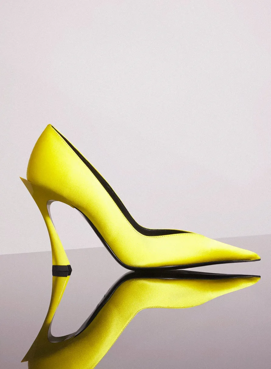 Shoes|MUGLER yellow leather fang 95 satin pump