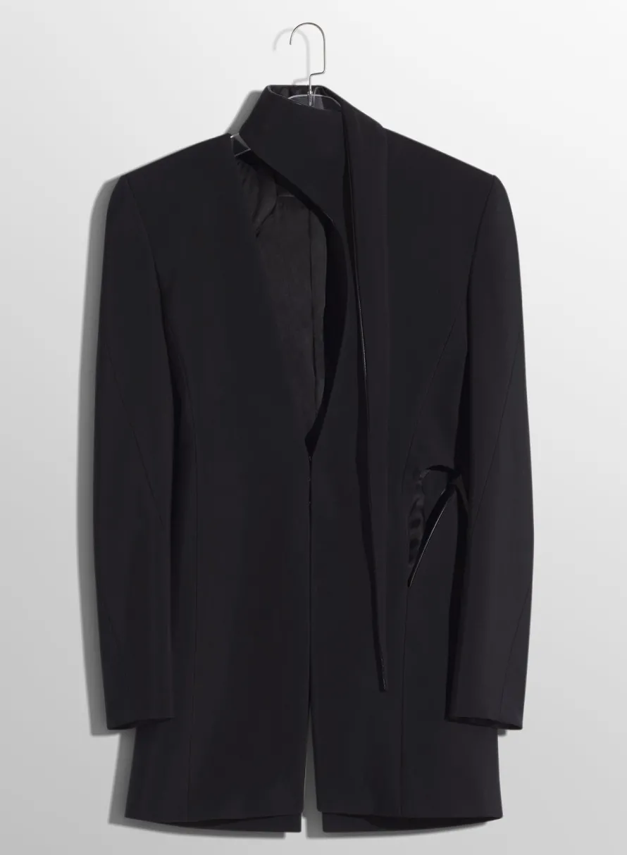 Jackets & Coats|MUGLER black cut-out tailored jacket with leather lapel