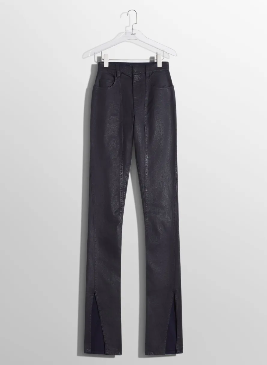 Denim|Trousers|MUGLER midnight blue waxed skinny jeans