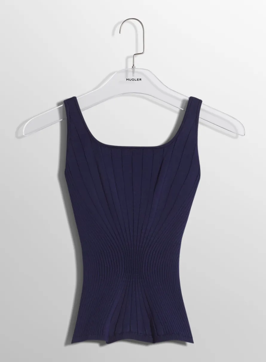 Knitwear|Tops|MUGLER midnight blue sculpting knit tank top
