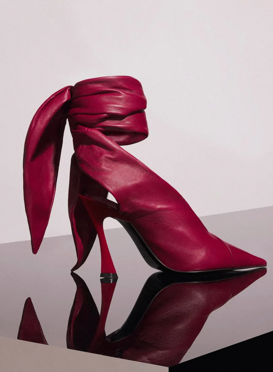 Shoes|MUGLER red leather knot fang 95 mules