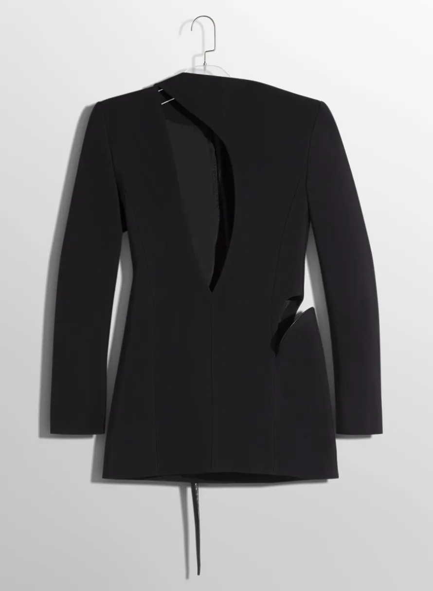 Dresses & Catsuits|MUGLER black cut-out tailored dress with leather lapel